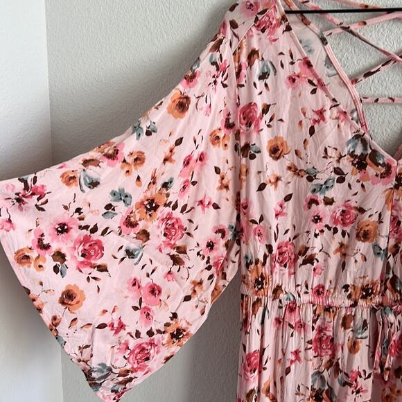 Torrid Babydoll Stretch Challis Dolman Sleeve Tunic Top Floral Pink Boho 1X - Picture 9 of 13